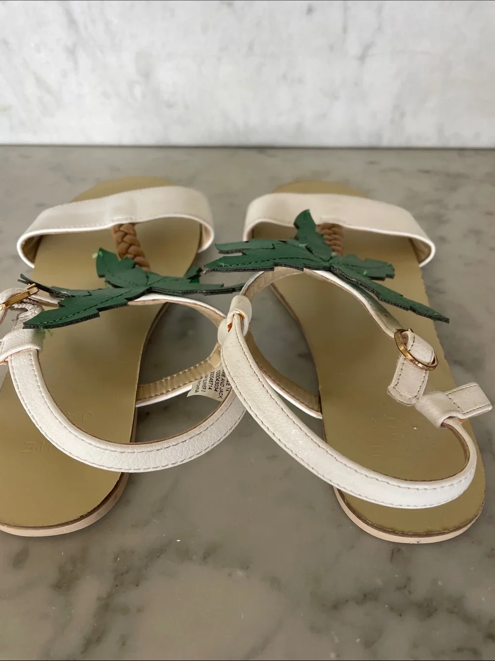 JANIE AND JACK Palm Tree Sandal White Sandals with Green Palm Appliqués Girl 1
